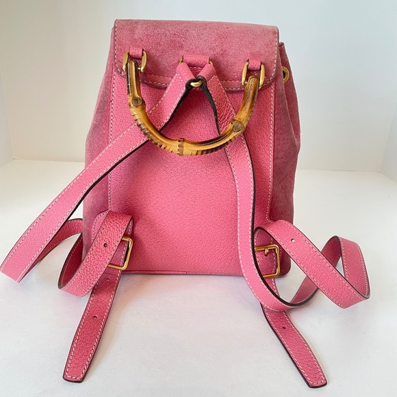 SALE❤️❤️❤️Gucci Pink Suede Leather Mini Backpack Bamboo - Picture 5 of 15